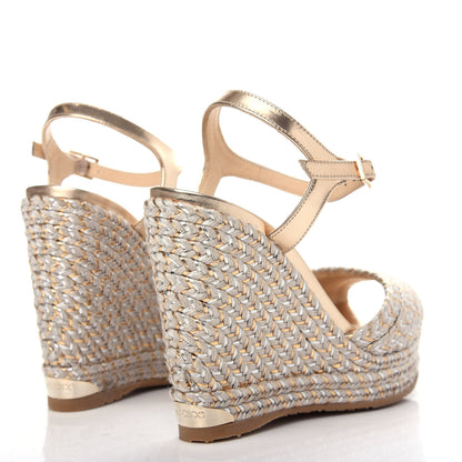 Jimmy Choo Metallic Raffia 120 Wedge Sandals 36 Gold 4 of 10