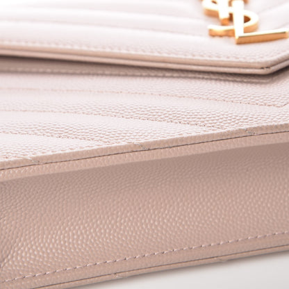 Saint Laurent Grain De Poudre Matelasse Chevron Monogram Envelope Chain Wallet Pale Pink 8 of 9