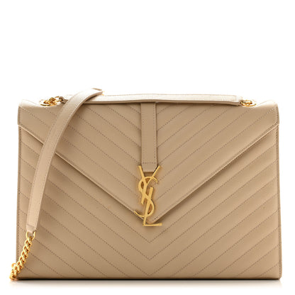 Saint Laurent Grain De Poudre Matelasse Chevron Large Monogram Satchel Nude Powder 1 of 12