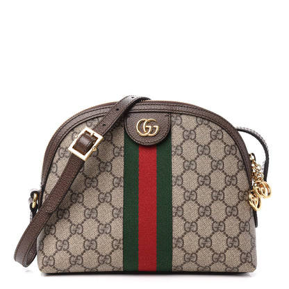 Gucci GG Supreme Monogram Textured Dollar Calfskin Web Small Ophidia Dome Shoulder Bag Beige Ebony New Acero 1 of 12