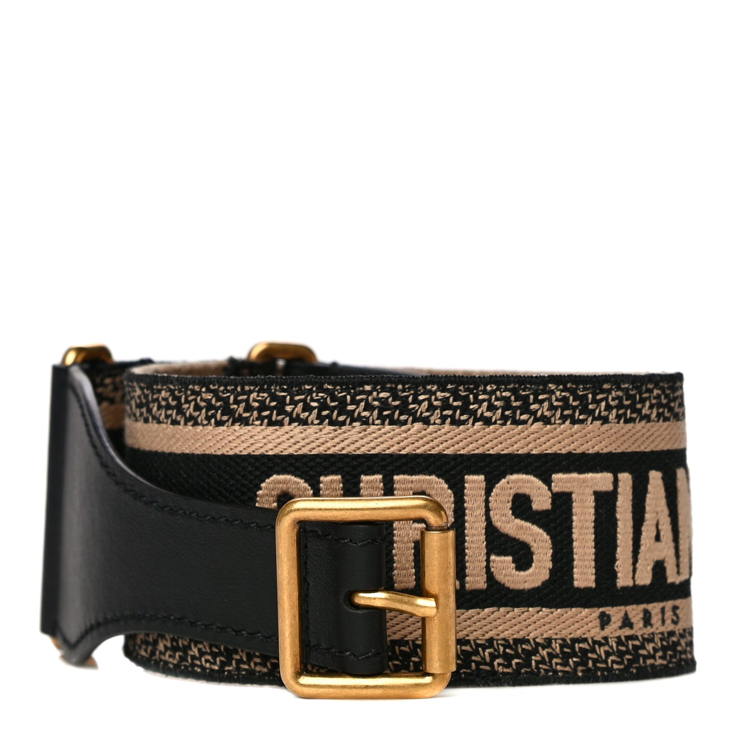 Canvas Embroidered Large Book Belt 75 30 Black Beige