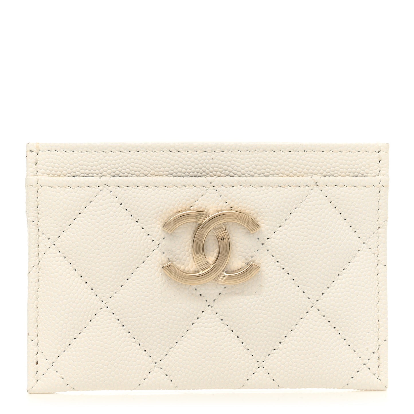Caviar Metal Quilted Striated CC Card Holder White