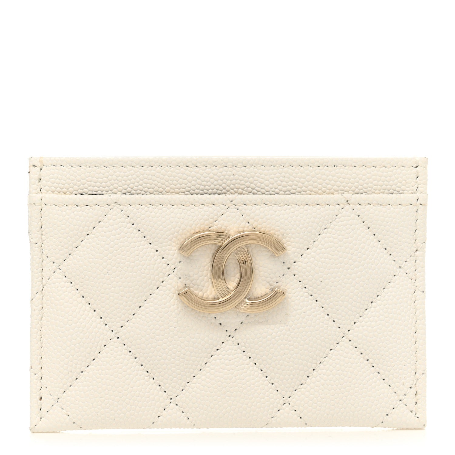 Chanel Caviar Metal Quilted Striated CC Card Holder White 1 of 9