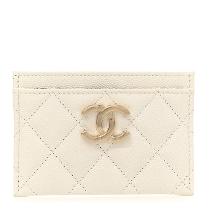 Chanel Caviar Metal Quilted Striated CC Card Holder White 1 of 9