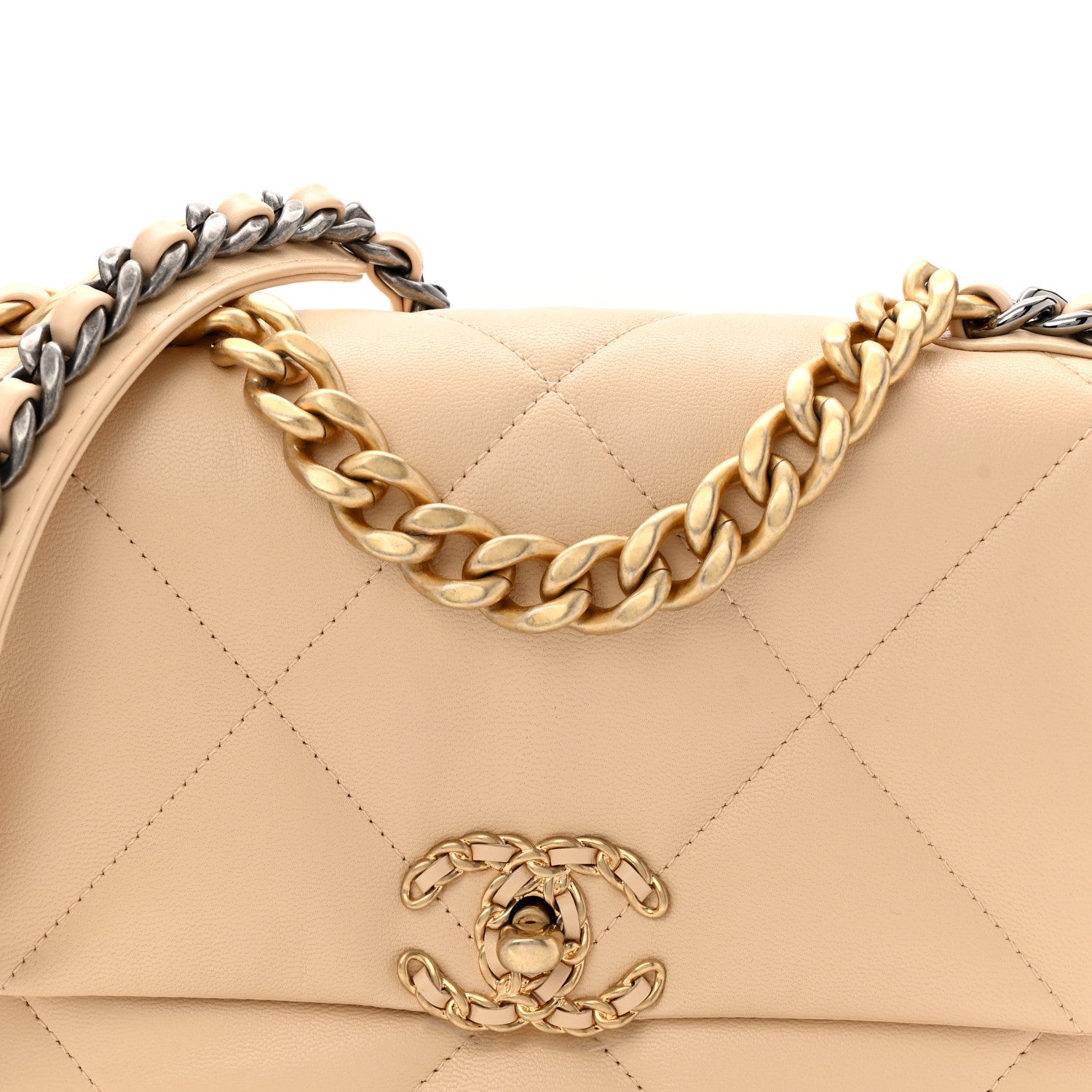 Chanel Shiny Goatskin Quilted Medium Chanel 19 Flap Beige 8 of 10