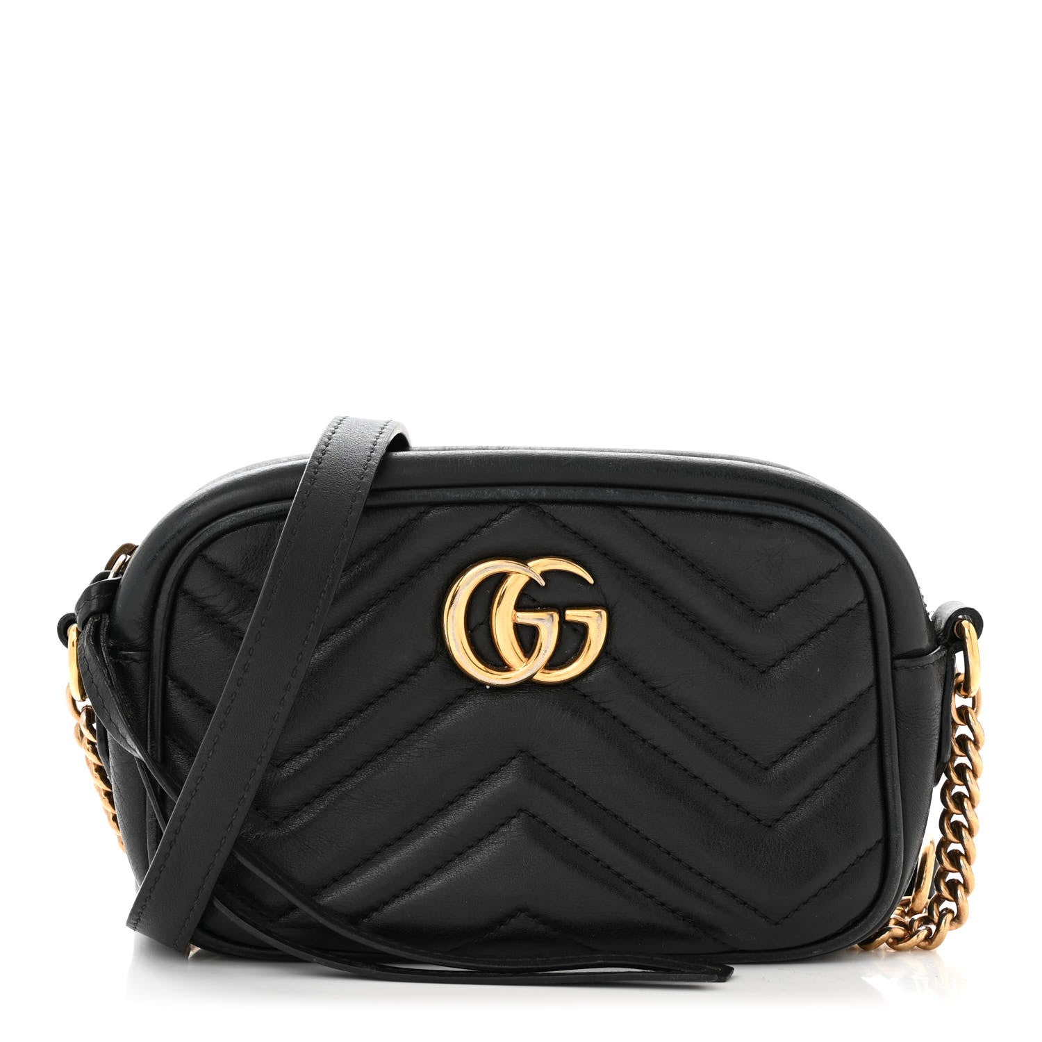 Gucci Calfskin Matelasse Mini GG Marmont Chain Shoulder Bag Black 1 of 13