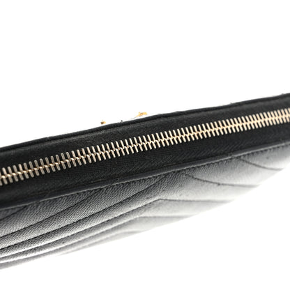 Saint Laurent Grain De Poudre Matelasse Chevron Monogram Zip Around Wallet Black 12 of 14