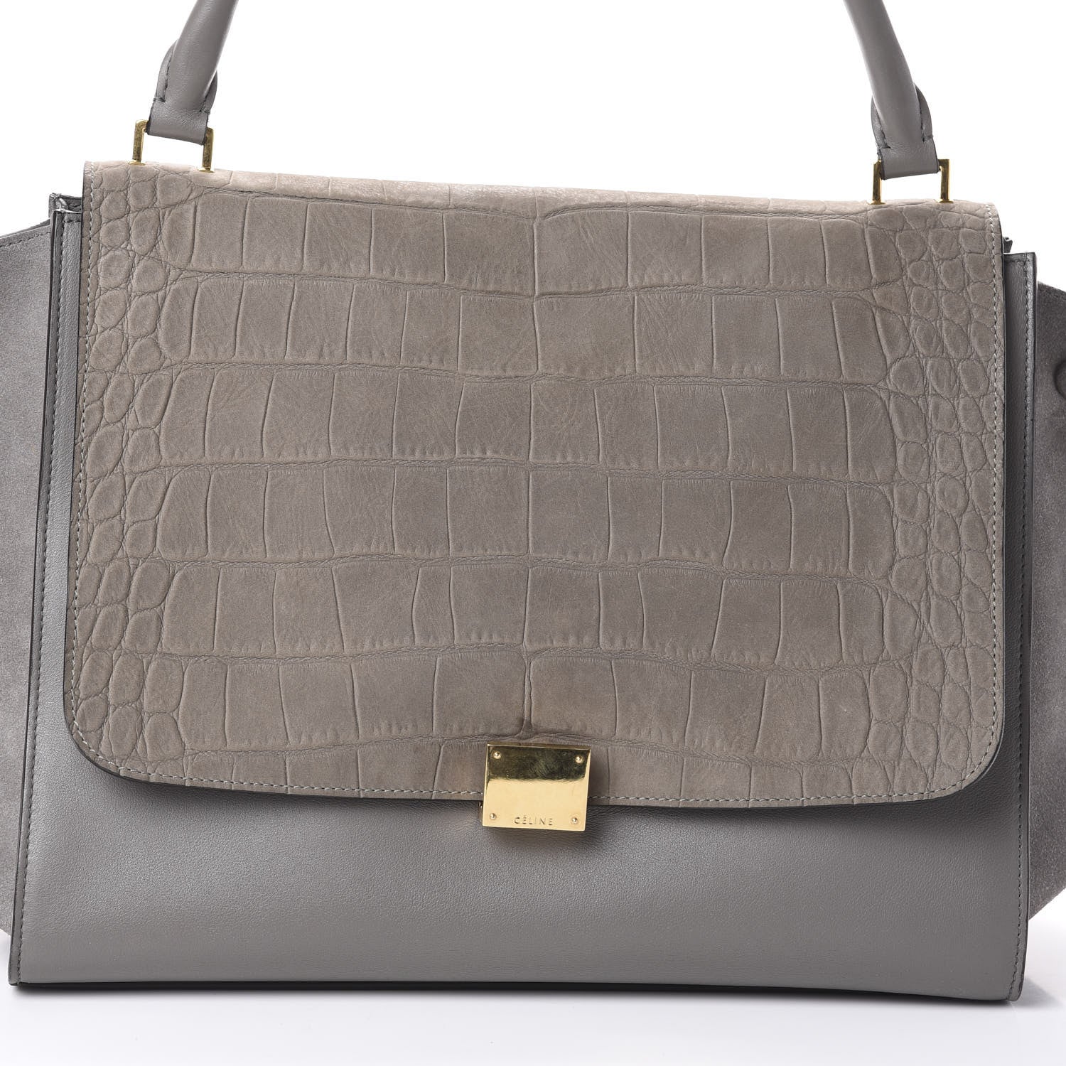 Celine Crocodile Embossed Nubuck Large Trapeze Grey 7 of 9