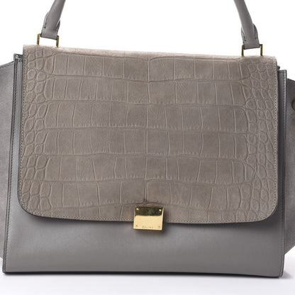 Celine Crocodile Embossed Nubuck Large Trapeze Grey 7 of 9