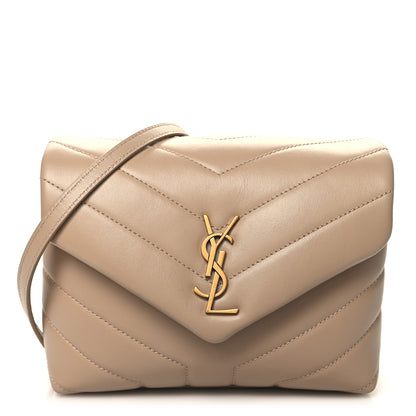 Saint Laurent Calfskin Y Quilted Monogram Toy Loulou Crossbody Bag Taupe 1 of 10
