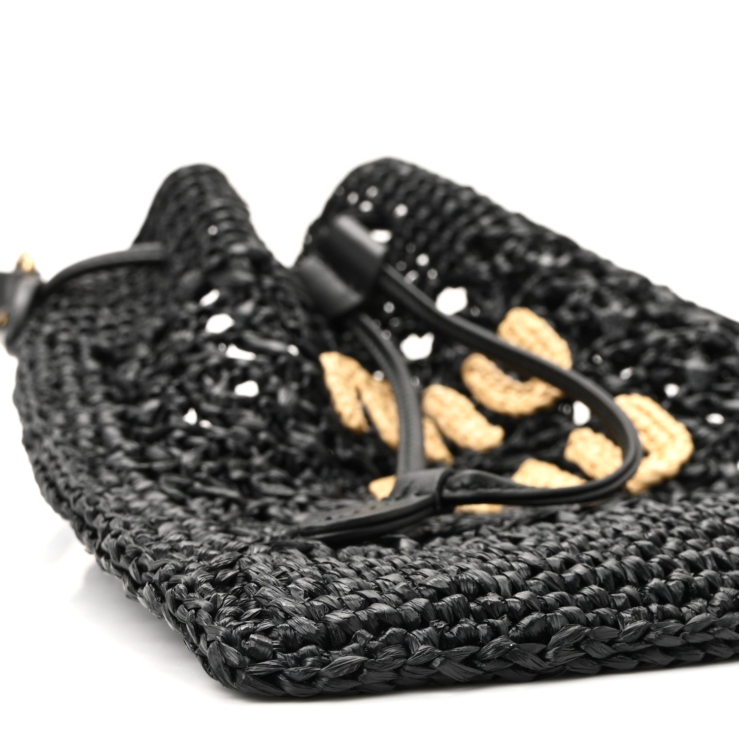 Miu Miu Raffia Crochet Drawstring Pouch Black Naturale 15 of 17