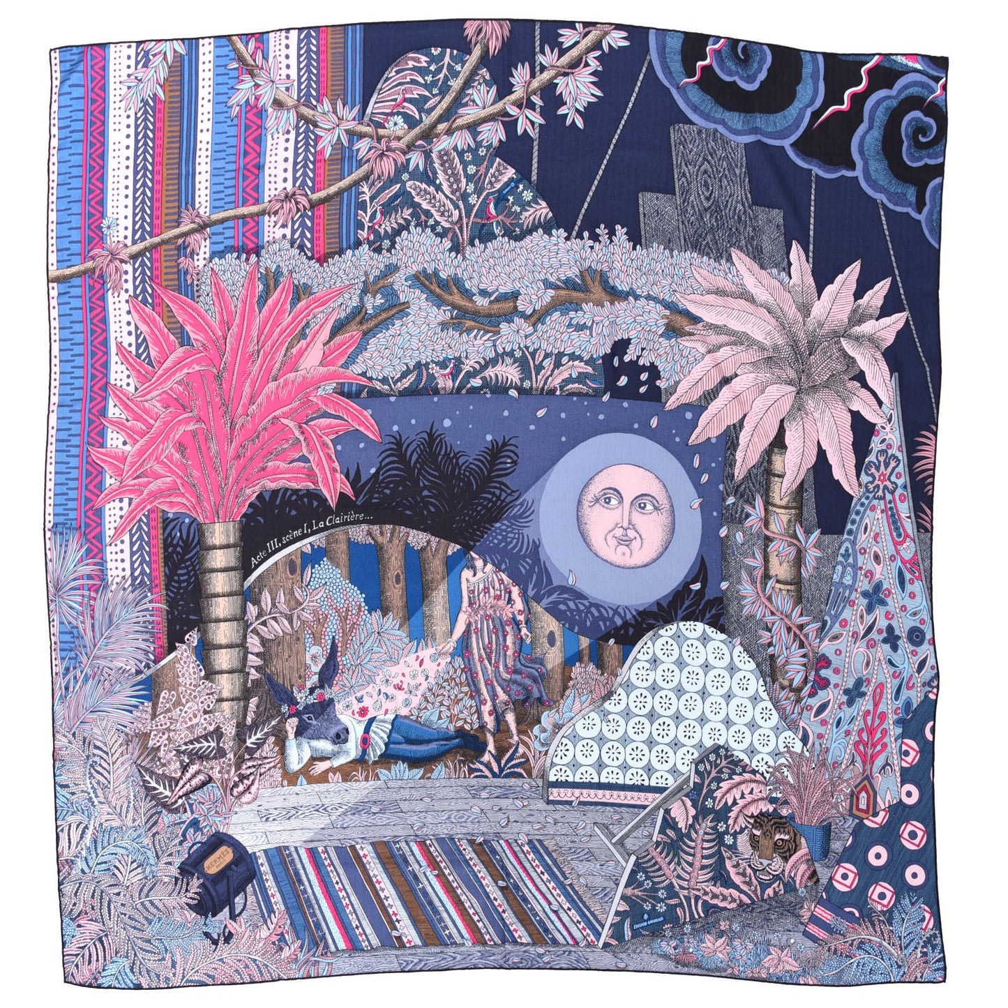Cashmere Silk Acte III Scene I La Clairiere Shawl 140 Marine Rose Vif Blue Jean
