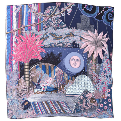 Hermes Cashmere Silk Acte III Scene I La Clairiere Shawl 140 Marine Rose Vif Blue Jean 1 of 7