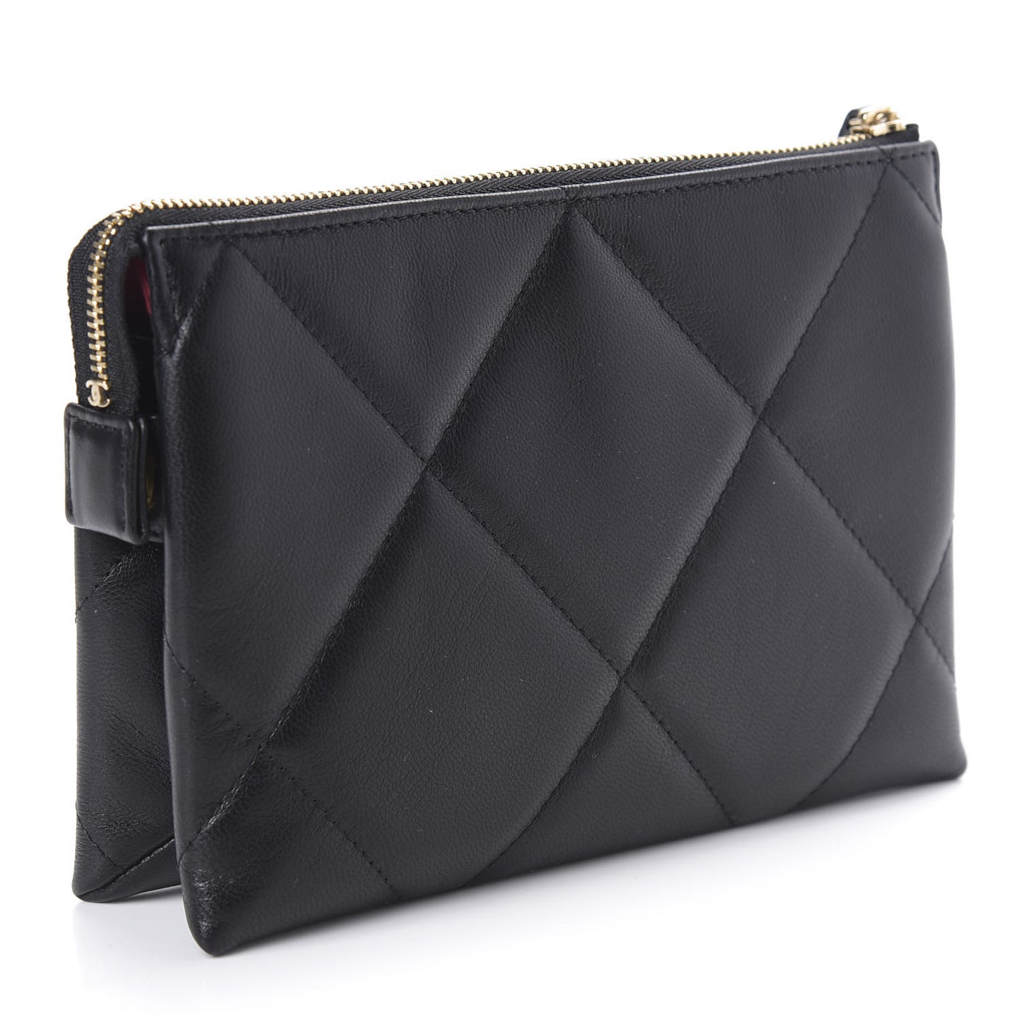 Shiny Goatskin Quilted Small Chanel 19 Pouch With Handle Black