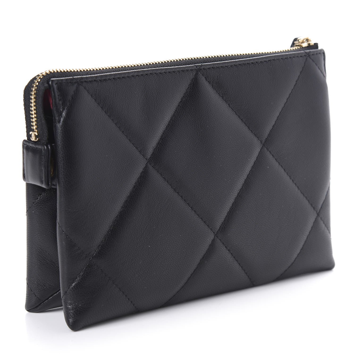Chanel Shiny Goatskin Quilted Small Chanel 19 Pouch With Handle Black 3 of 11