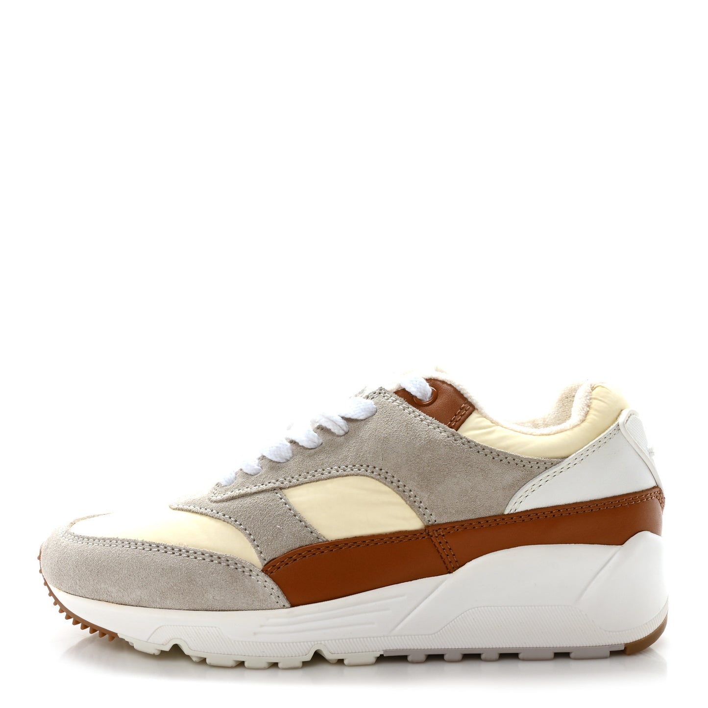 Nylon Calfskin Suede Bump Low Top Sneakers 37.5 White Grey Cuoio
