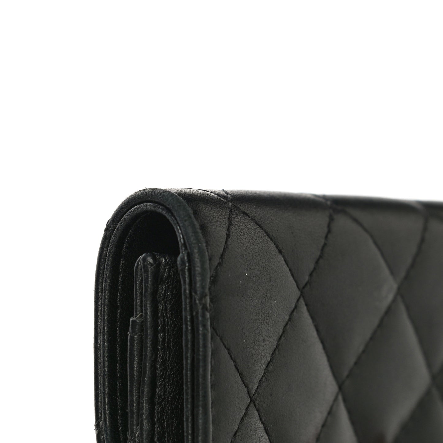 Lambskin Quilted Flap Card Holder Black