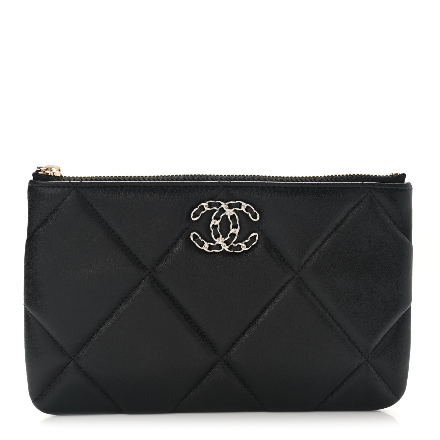 Lambskin Quilted Small Chanel 19 Pouch Black