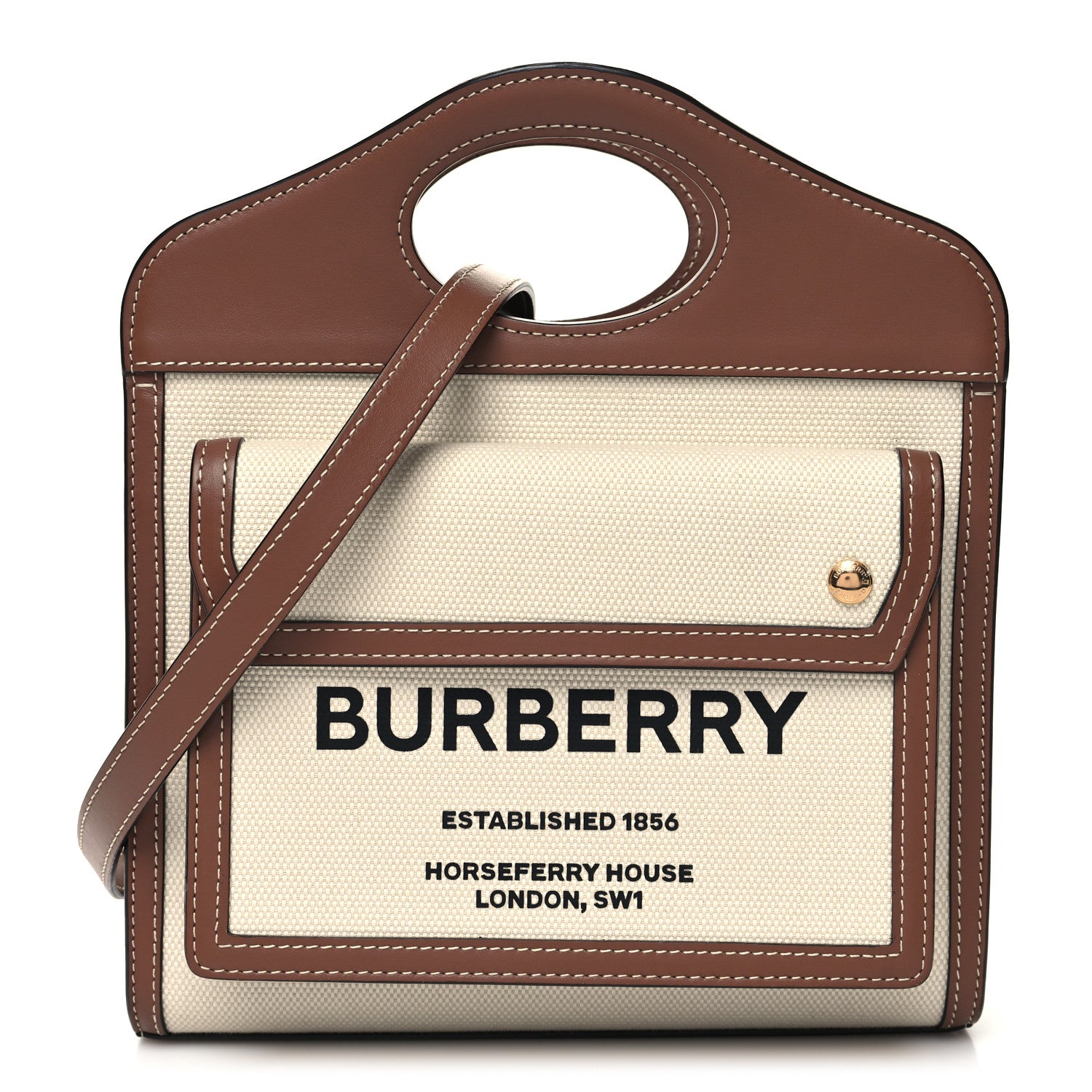 Burberry Canvas Smooth Calfskin Two Tone Mini Pocket Bag Natural Malt Brown 1 of 11