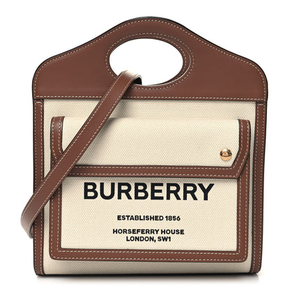 Burberry Canvas Smooth Calfskin Two Tone Mini Pocket Bag Natural Malt Brown 1 of 11