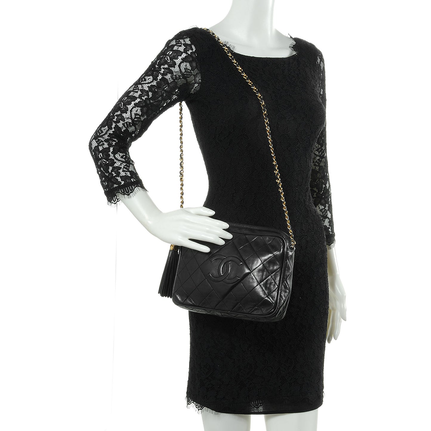 Lambskin Tassel Camera Case Black