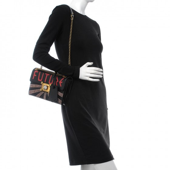 Calfskin Crystal Embellished Future Shoulder Bag Black