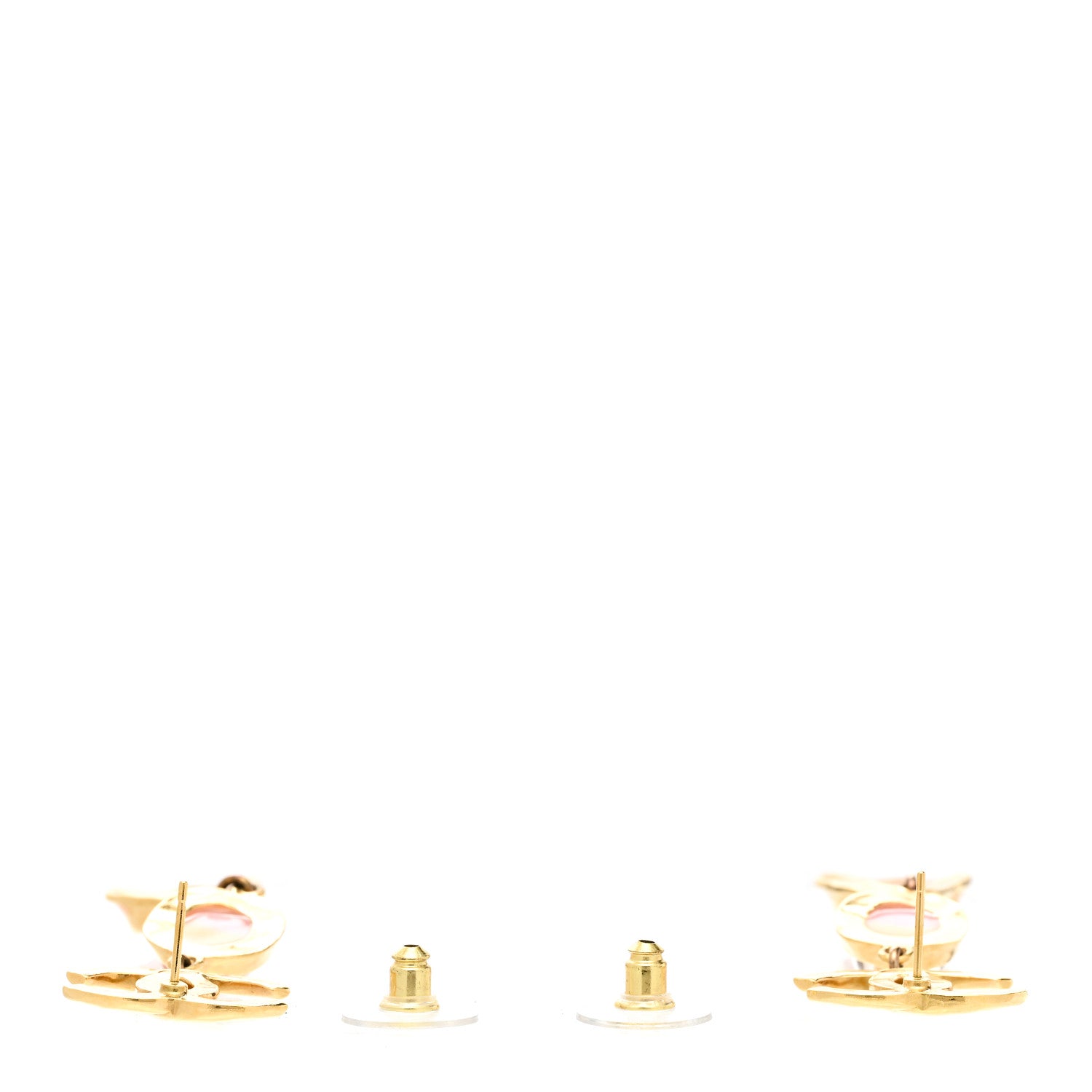 Chanel Metal Resin CC Drop Earrings Gold Pink Orange 3 of 5