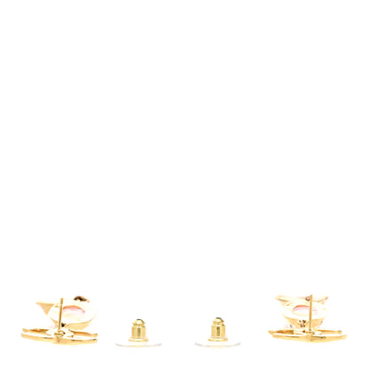 Chanel Metal Resin CC Drop Earrings Gold Pink Orange 3 of 5