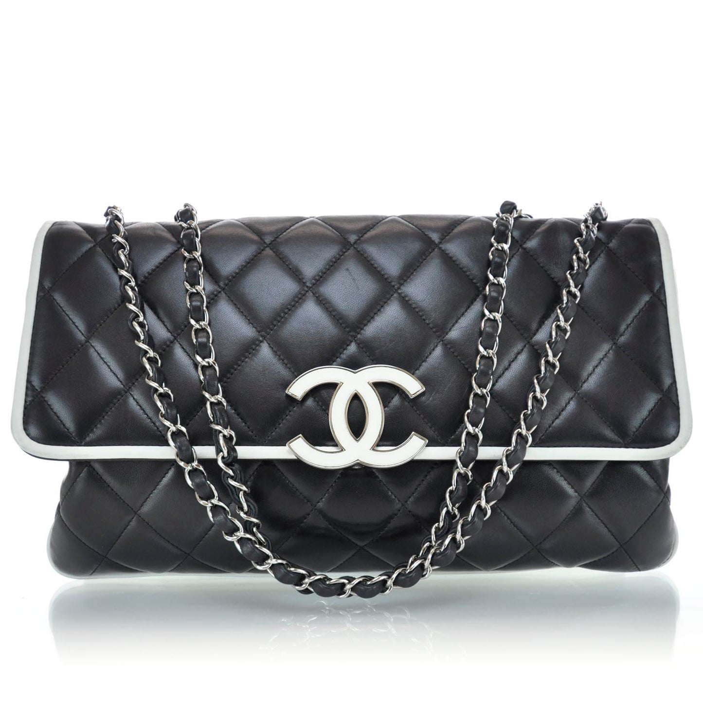 Lambskin Quilted XL Flap Black White