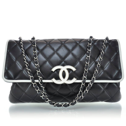 Chanel Lambskin Quilted XL Flap Black White 1 of 9