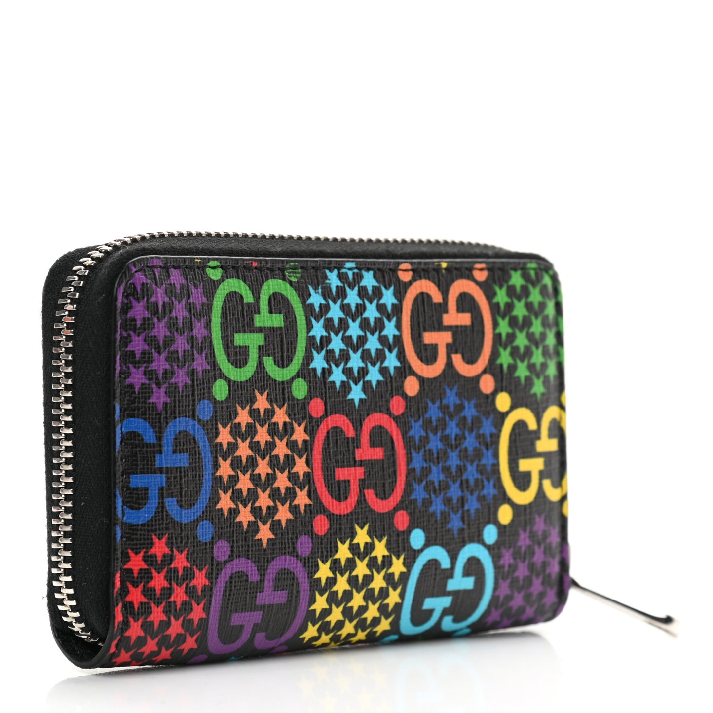 GG Supreme Monogram Psychedelic Zip Around Card Case Wallet Black