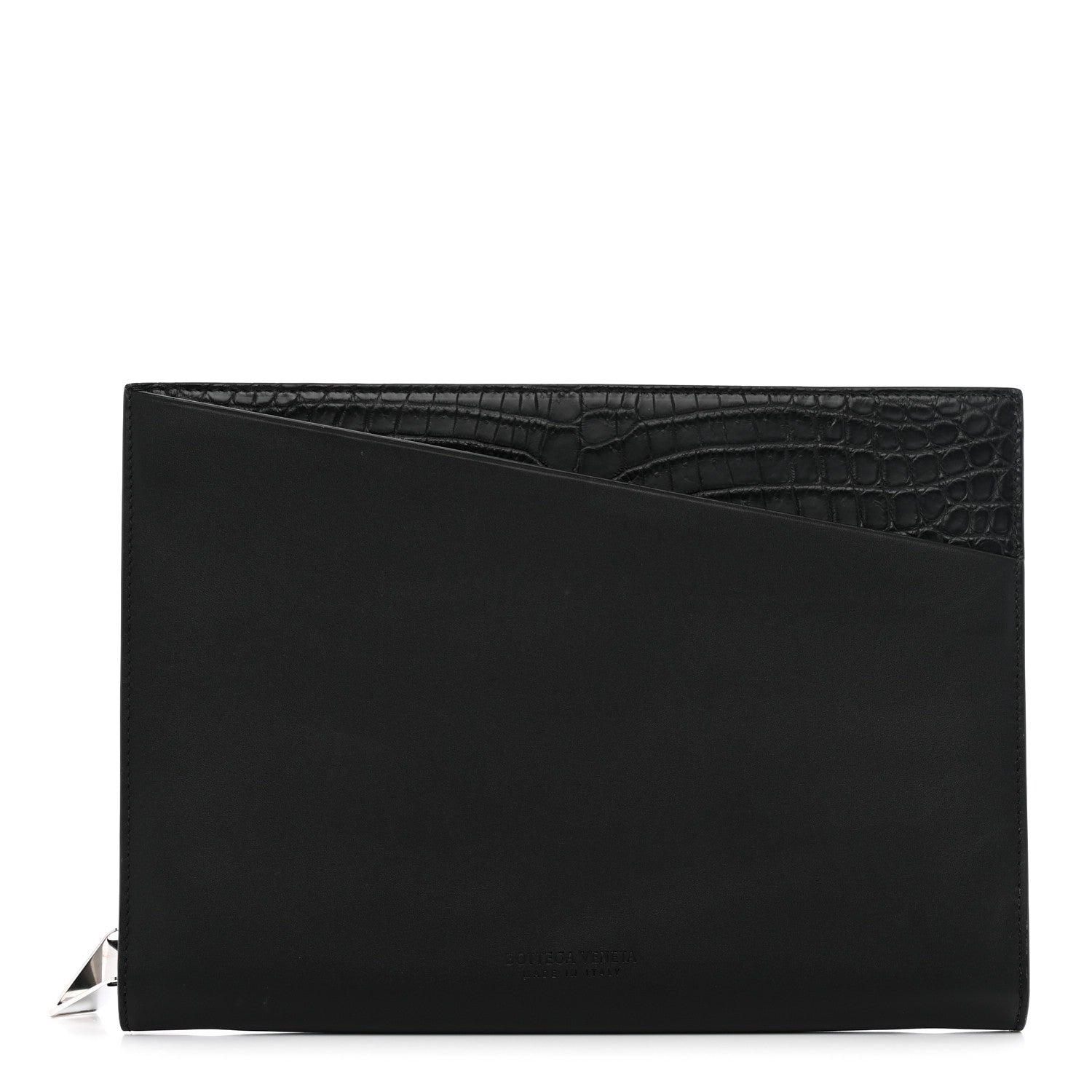 Bottega Veneta Calfskin Crocodile Embossed Document Case Black 1 of 8