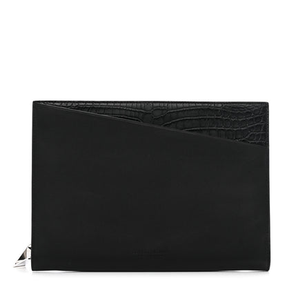 Bottega Veneta Calfskin Crocodile Embossed Document Case Black 1 of 8