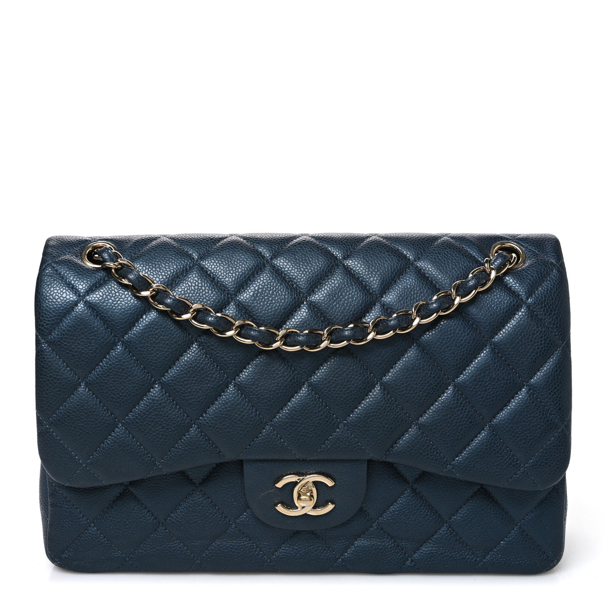 Chanel Metallic Caviar Quilted Jumbo Double Flap Blue 1 of 10