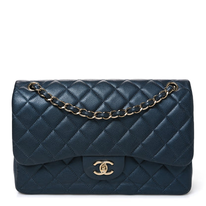 Chanel Metallic Caviar Quilted Jumbo Double Flap Blue 1 of 10
