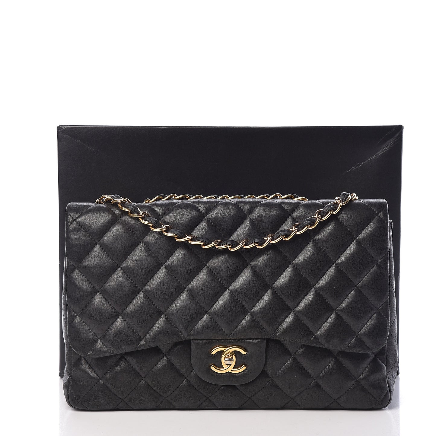 Lambskin Quilted Jumbo Single Flap Black