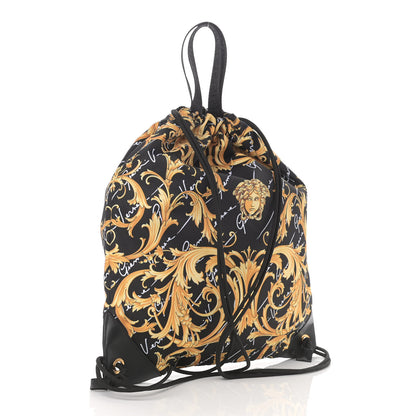 Versace Nylon Barocco Signature Print Drawstring Backpack Black 3 of 12