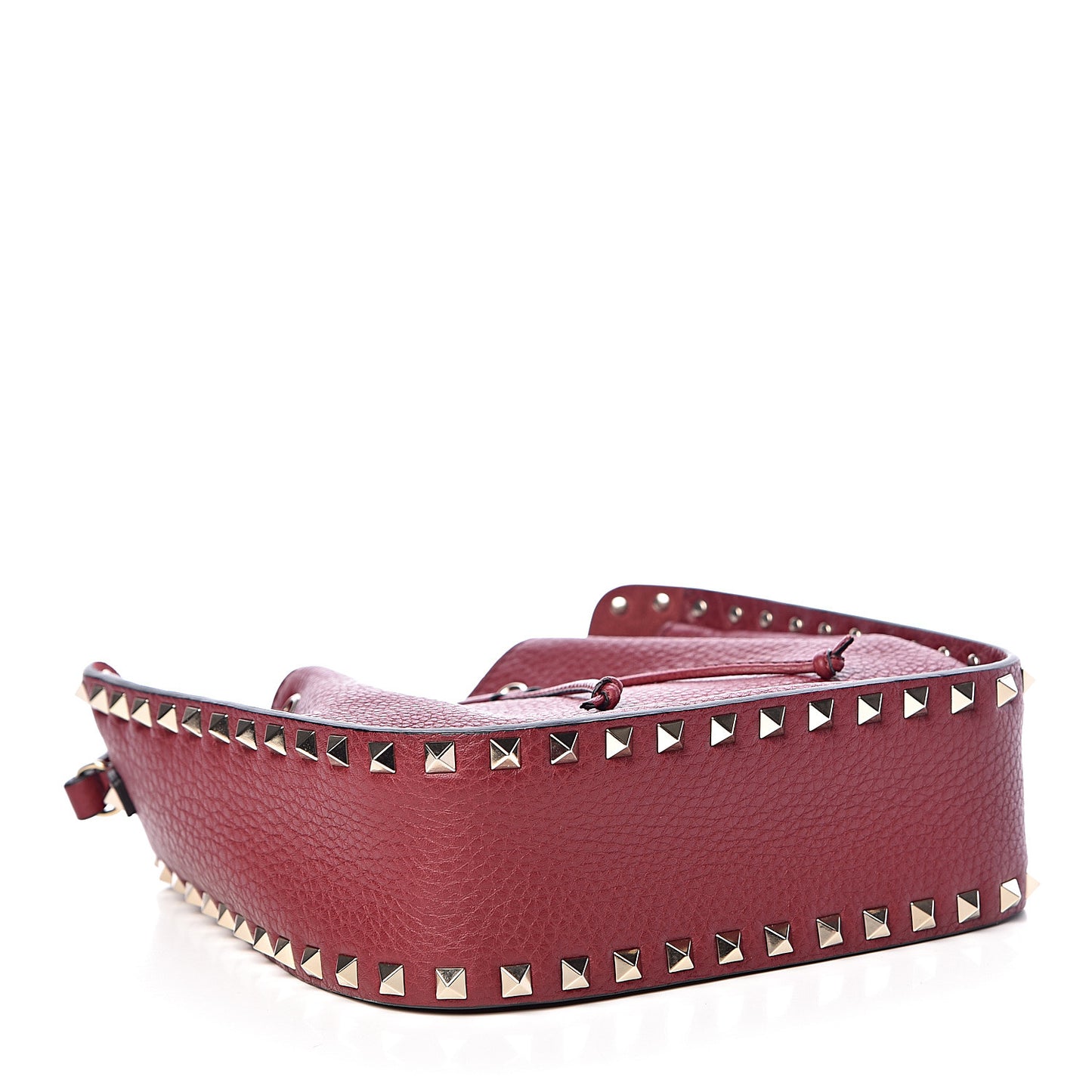 Grained Calfskin Rockstud Bucket Bag Rubino
