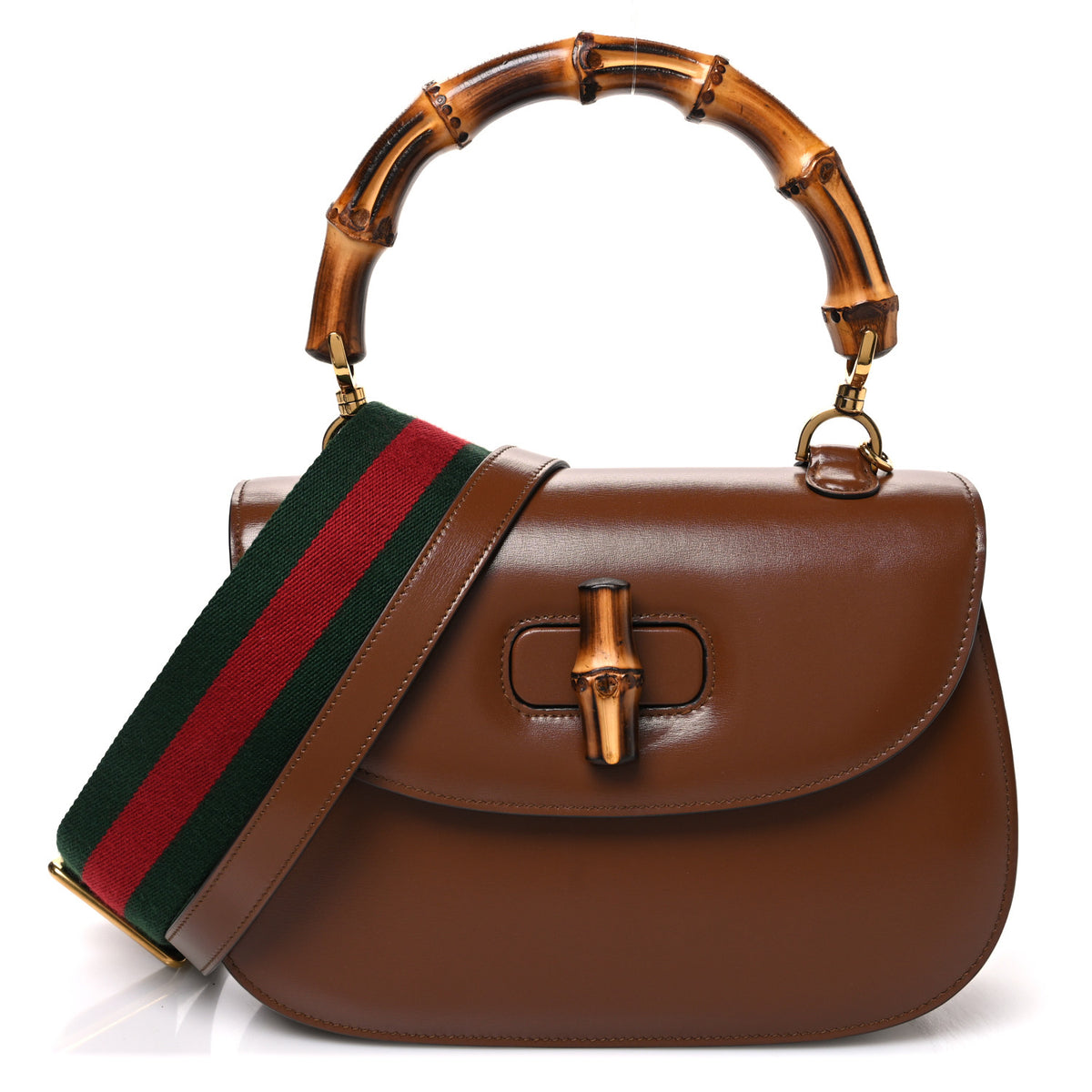 Gucci Boarded Dyana Lux Calfskin Web Medium Bamboo 1947 Top Handle Bag Brown 1 of 10