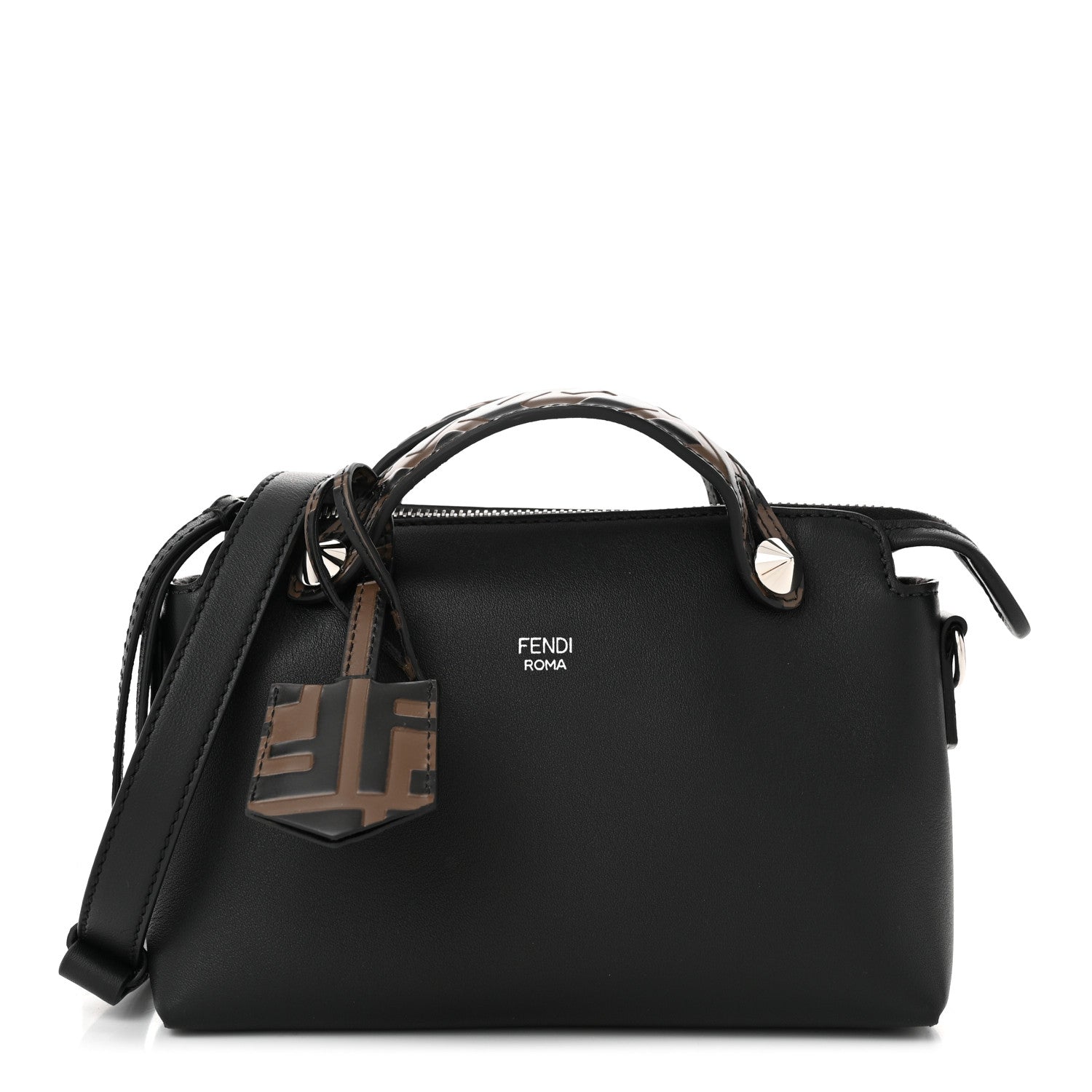 Fendi Vitello Dolce Bi-Color FF 1974 Embossed Mini By The Way Boston Bag Black Maya 1 of 11