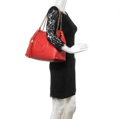 Gucci Pebbled Calfskin Medium Soho Chain Shoulder Bag Red 2 of 8