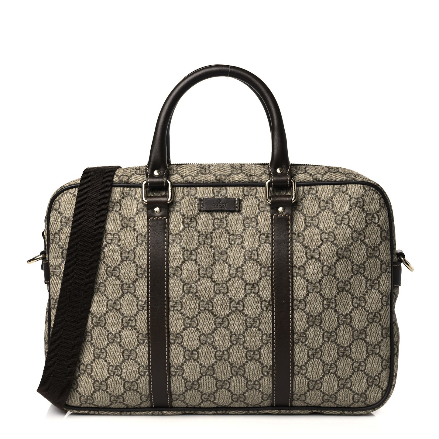 GG Supreme Monogram Briefcase Dark Brown