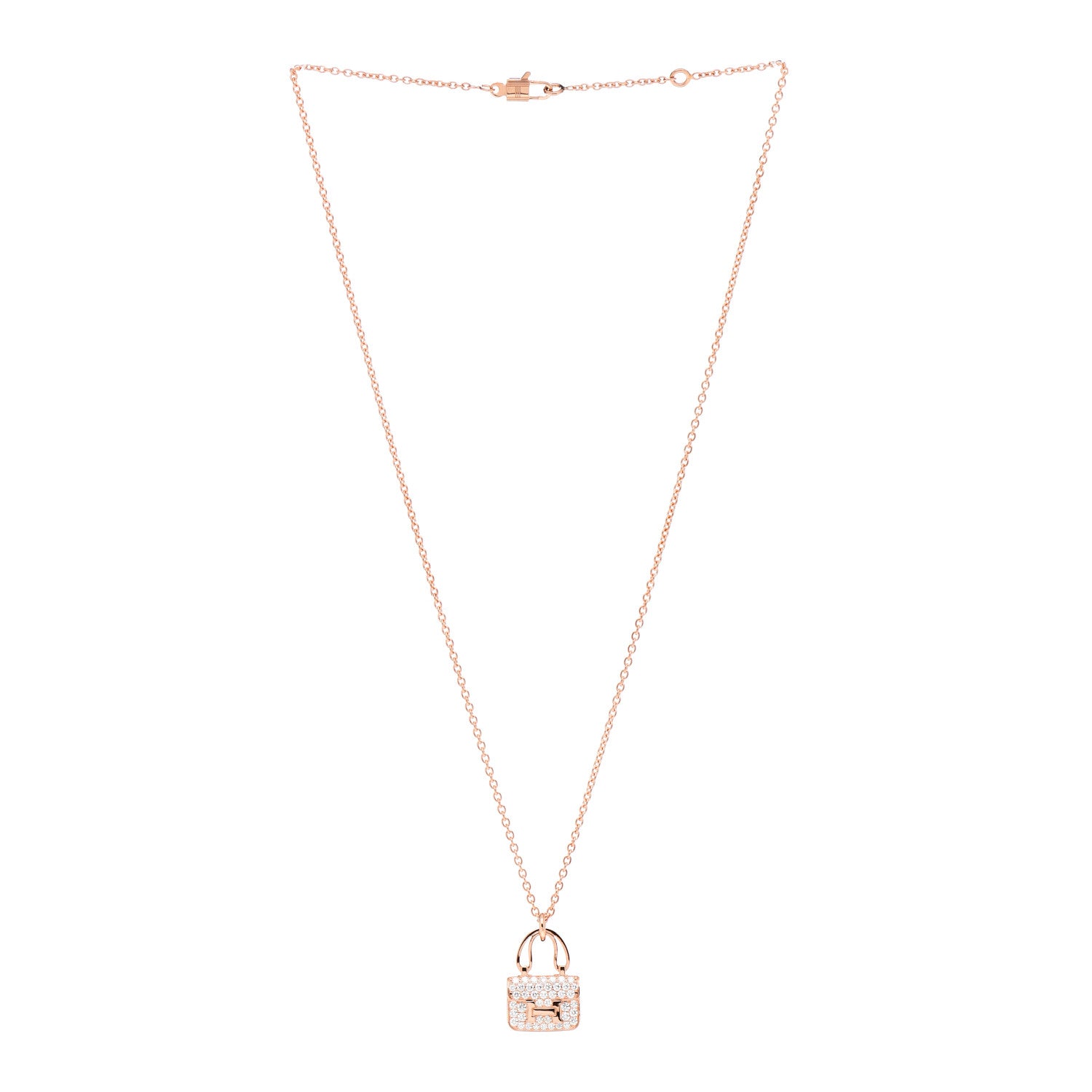 Hermes 18K Rose Gold Diamond Constance Amulettes Pendant Necklace 3 of 6