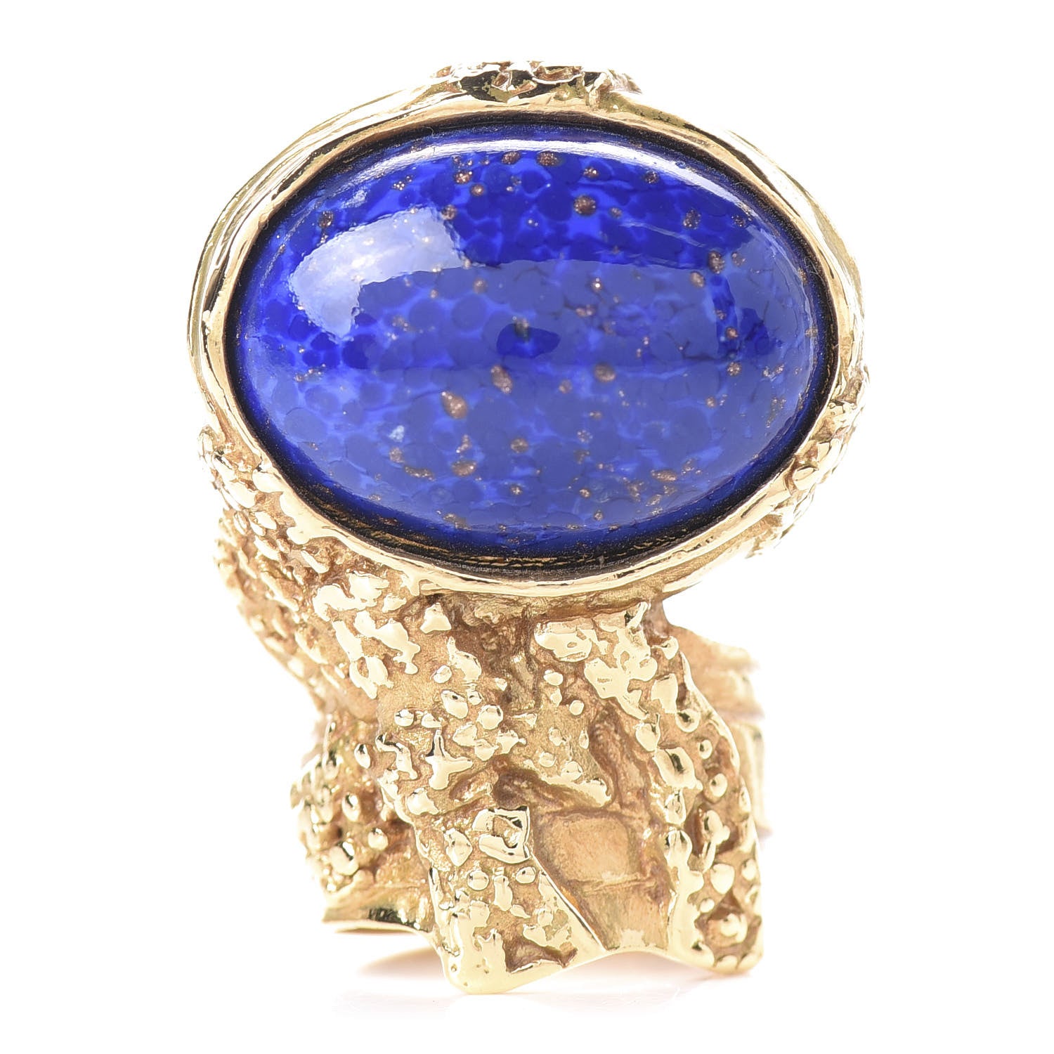 Saint Laurent Glass Cabochon Arty Ovale Ring 7 Gold Lapis 1 of 5