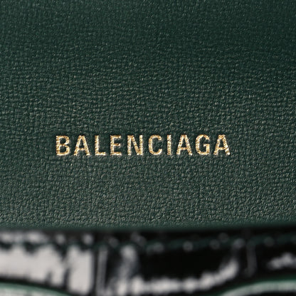 Balenciaga Shiny Calfskin Crocodile Embossed Small Hourglass Top Handle Bag Forest Green 6 of 10