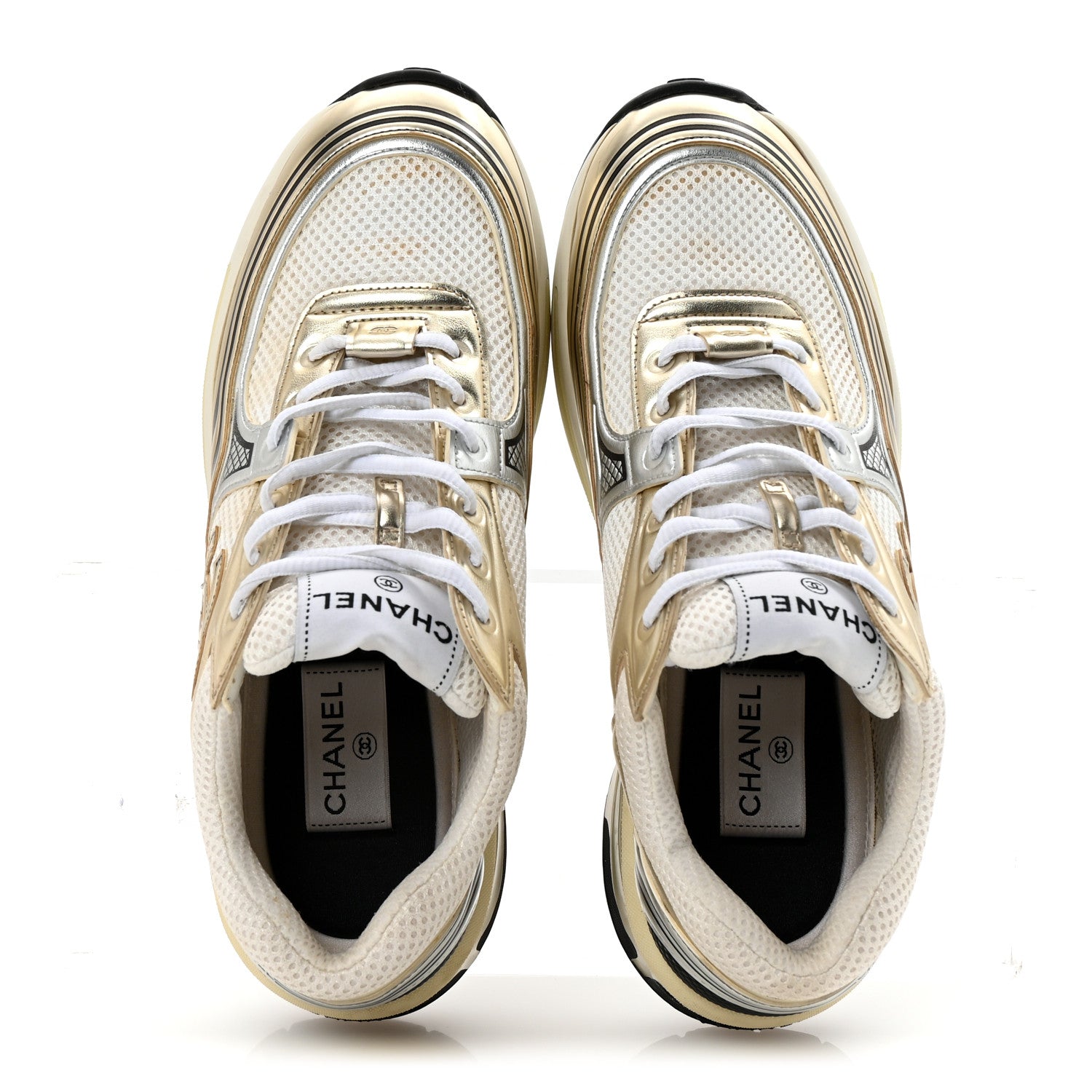 Chanel Fabric Laminated Calfskin Stretch CC Womens Sneakers 40