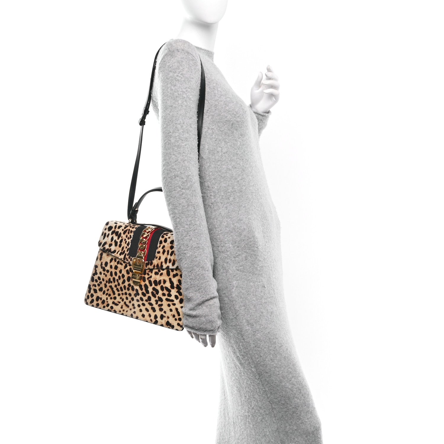 Gucci Calf Hair Leopard Print Medium Sylvie Top Handle Bag Naturale Black 2 of 10