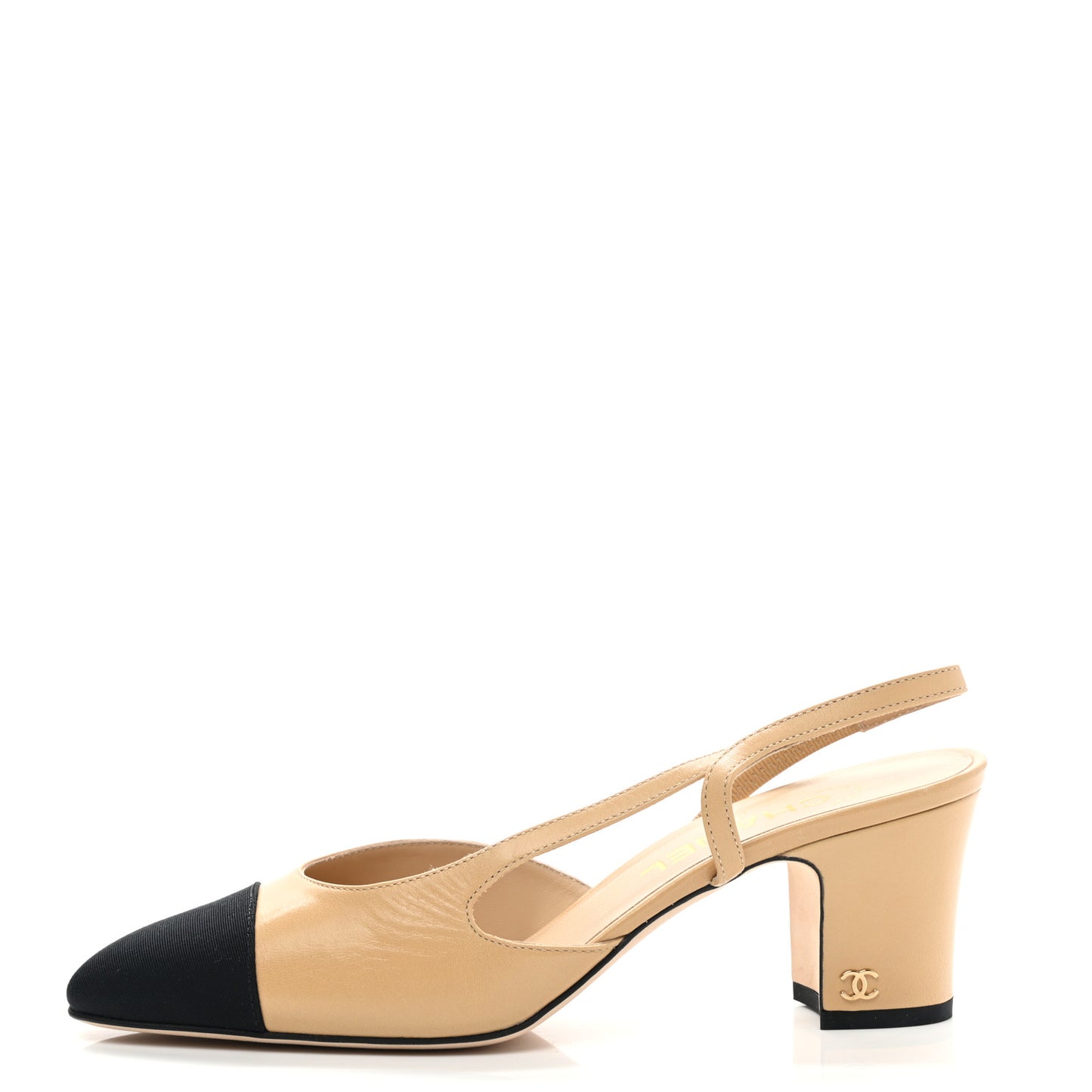 Goatskin Grosgrain Cap Toe CC Slingback Pumps 38.5 Beige Black