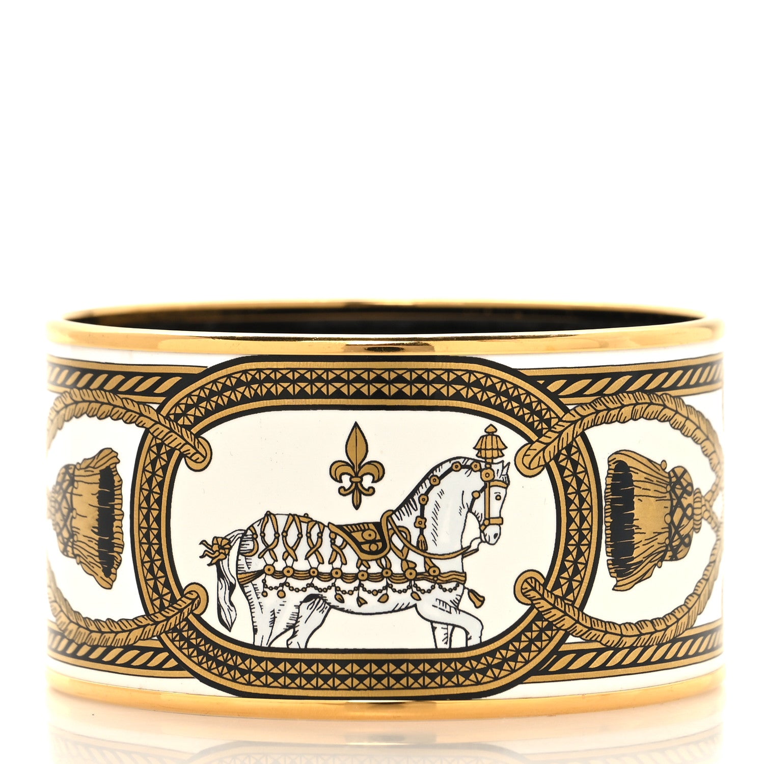 Hermes Enamel Printed Grand Apparat Extra Wide Bracelet 65 White 3 of 6
