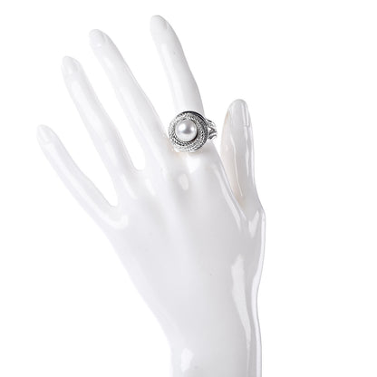 David Yurman Sterling Silver Diamond Pearl 10mm Crossover Ring 54 7 2 of 5